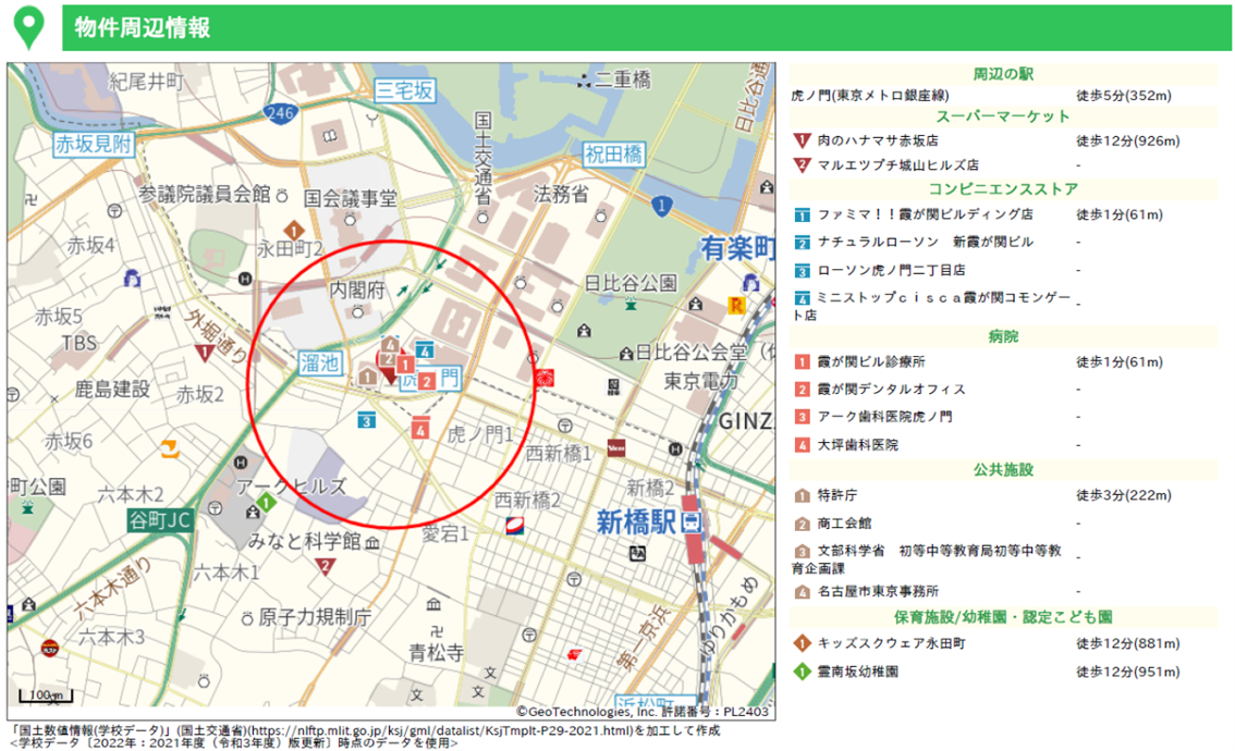 駅やコンビニ、子育て施設等がわかる地図画面